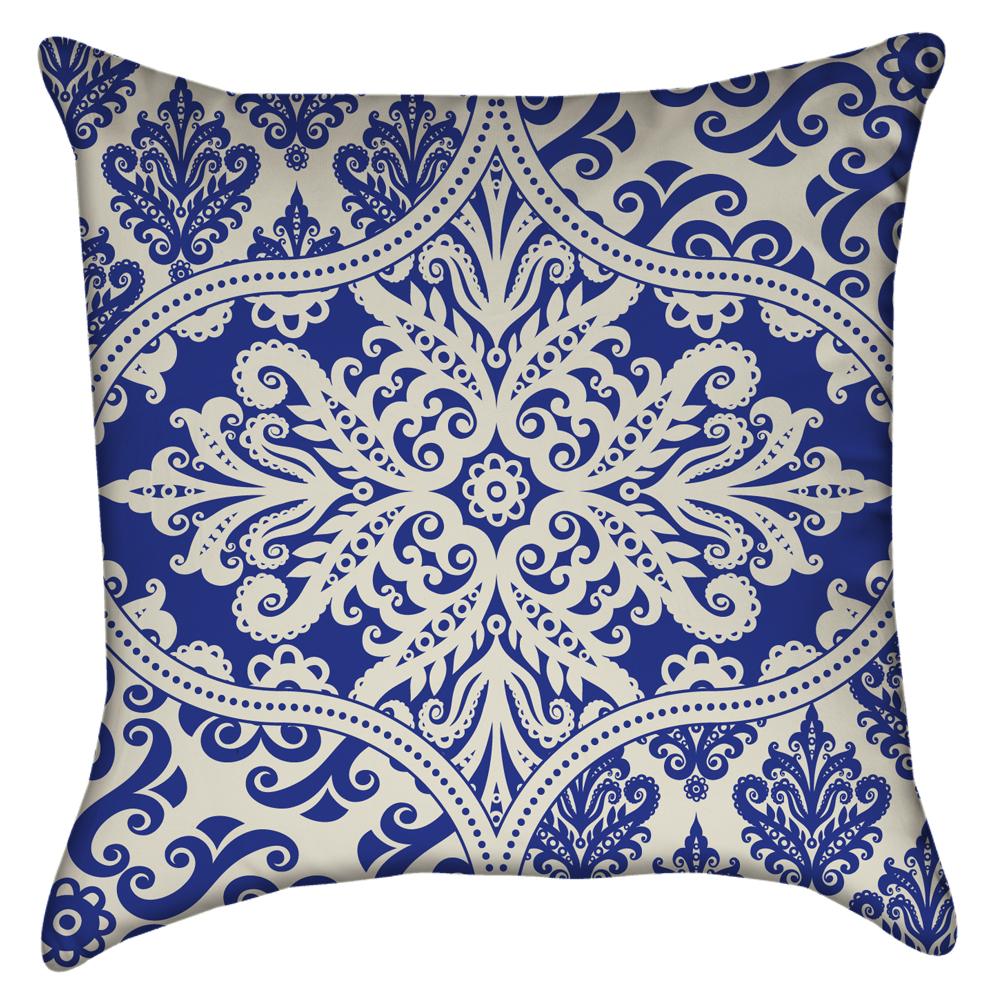 Small Blue and Creme Damask Filigree Throw Pillow