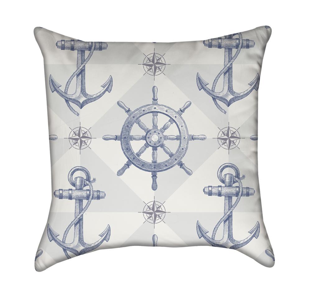 Light Blue Nautical Anchors and Helms Throw Pillow