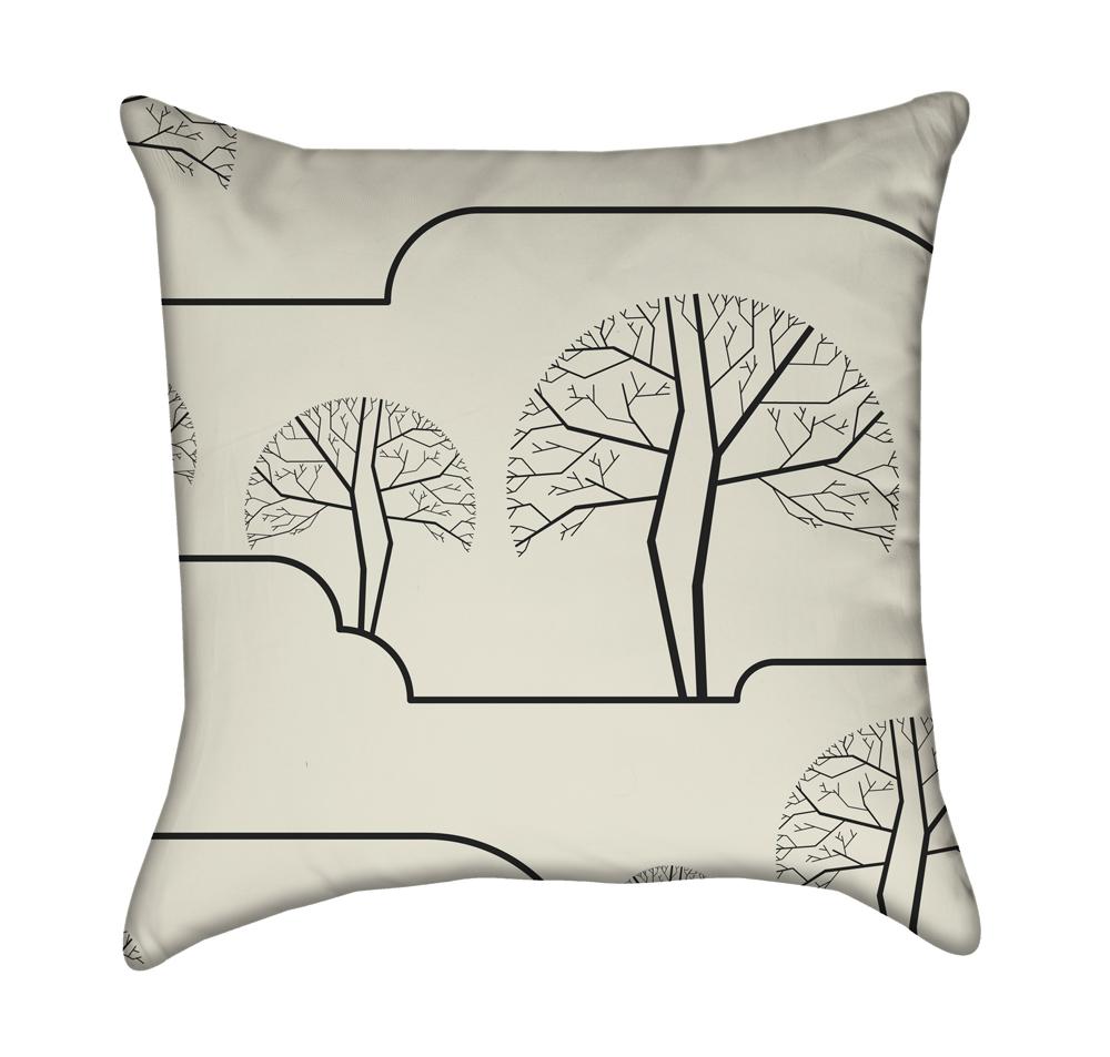 Black Geometric Trees on Beige Throw Pillow