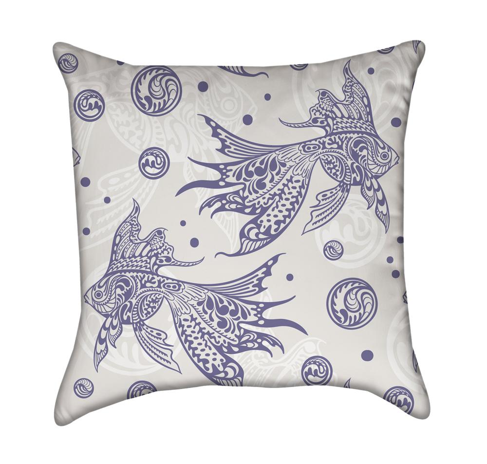 Abstact China Blue Gold Fish Throw Pillow