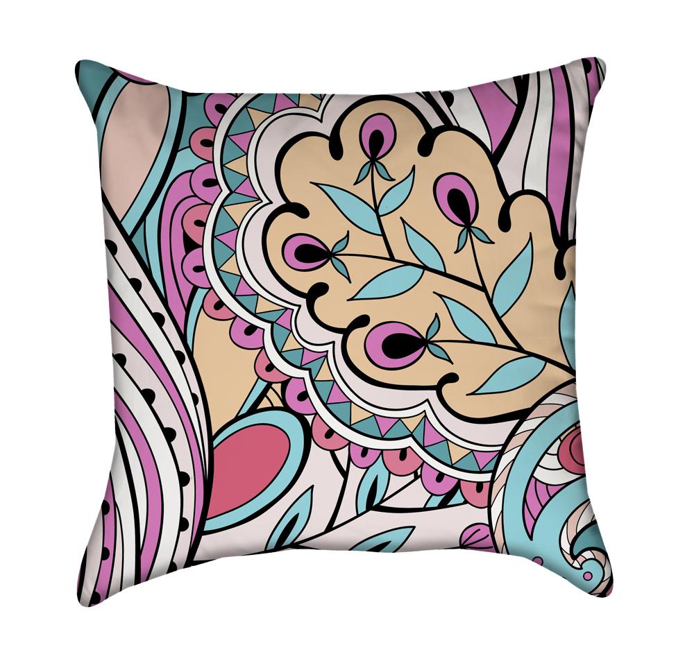 Hand Drawn Floral Flourish Throw Pillow