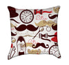 Brown and Red Hipster Mustachioed Throw Pillow