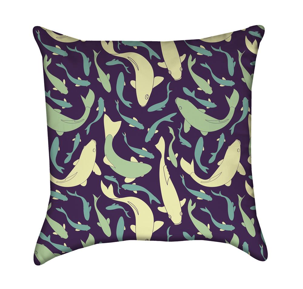Moss Green and Navy Koi Fish Zen Throw Pillow