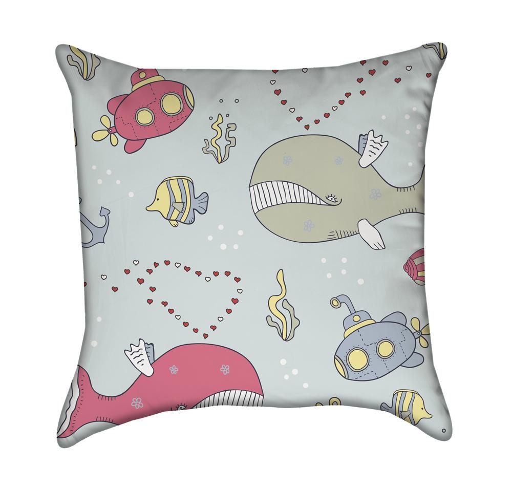Whale Love Baby Boy's Blue Submarine Underwater Throw Pillow