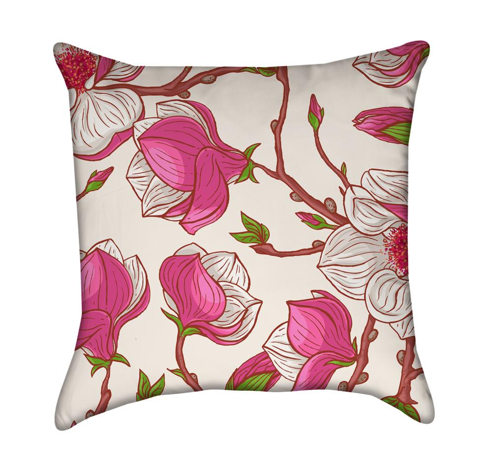 Pink Magnolia Branches Garden Flower Throw Pillow