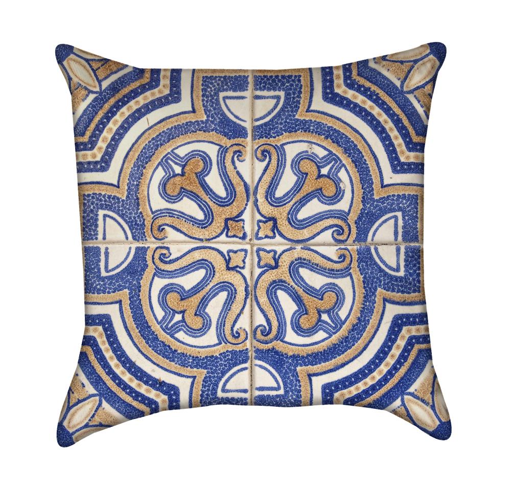 Fine China Blue and Yellow Kitchen Tile Throw Pillow