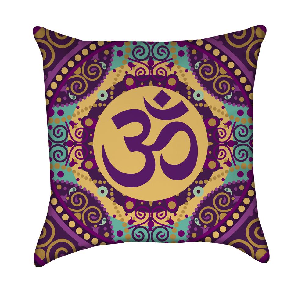 Orchre Peach and Turquoise Zen Aum Throw Pillow Back View