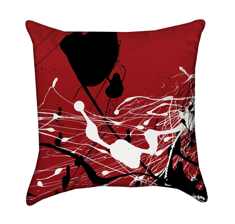 White and Black Paint Splatter over Cherry Apple Red Graffiti Throw Pillow