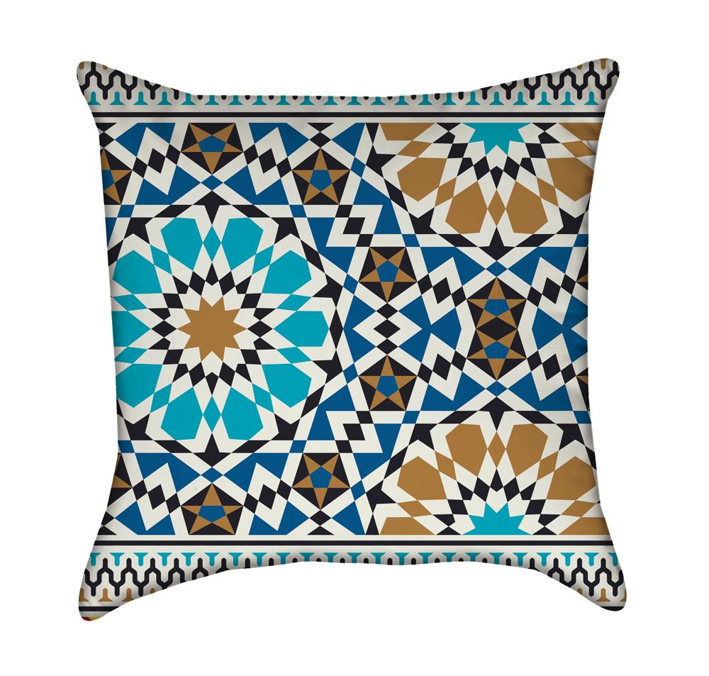 Bonab Arabic Blue Mosaic Throw Pillow