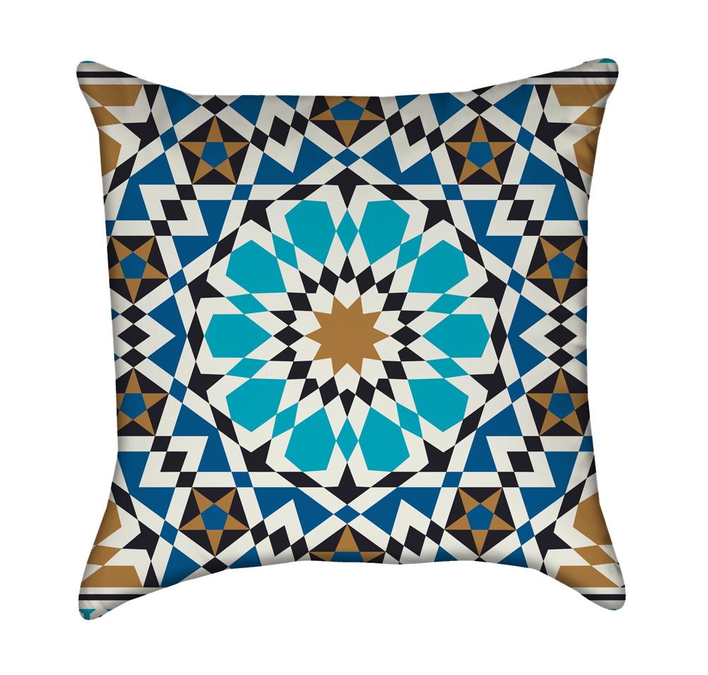 Bonab Arabic Blue Mosaic Mandala Throw Pillow