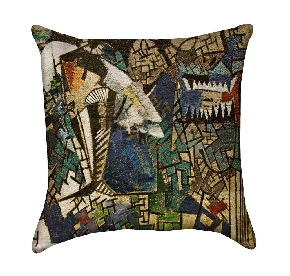 Abstract Blue and Green Graffiti Street Art Throw Pillow