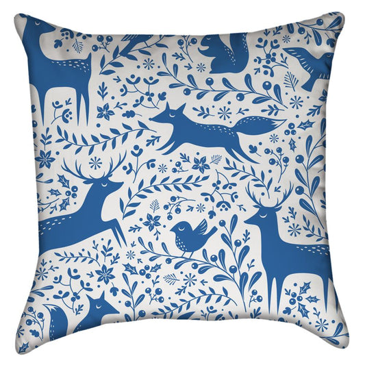 Small Blue Scandinavian Forest Animals Throw Pillow