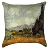 Small Vincent Van Gogh - Cypress Trees and Rape Fields Throw Pillow