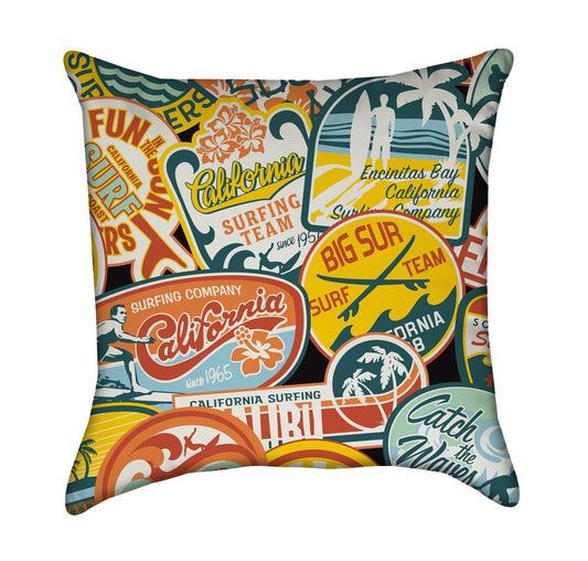 California Vintage Style Surfer Costal Throw Pillow
