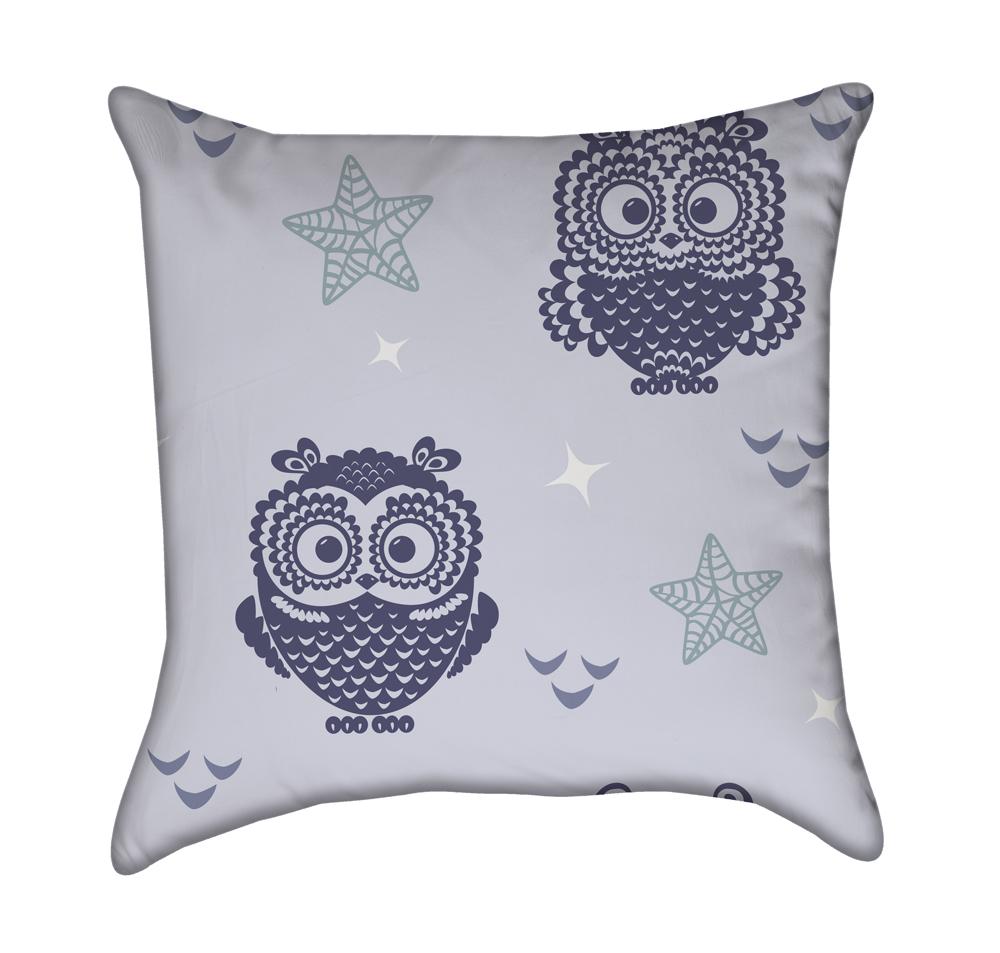 Blue Owls with Little Stars Throw Pillow