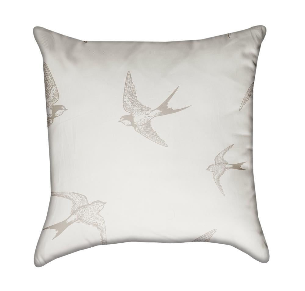 Delicate Crème Monocrome Beige Swallow Throw Pillow Back View