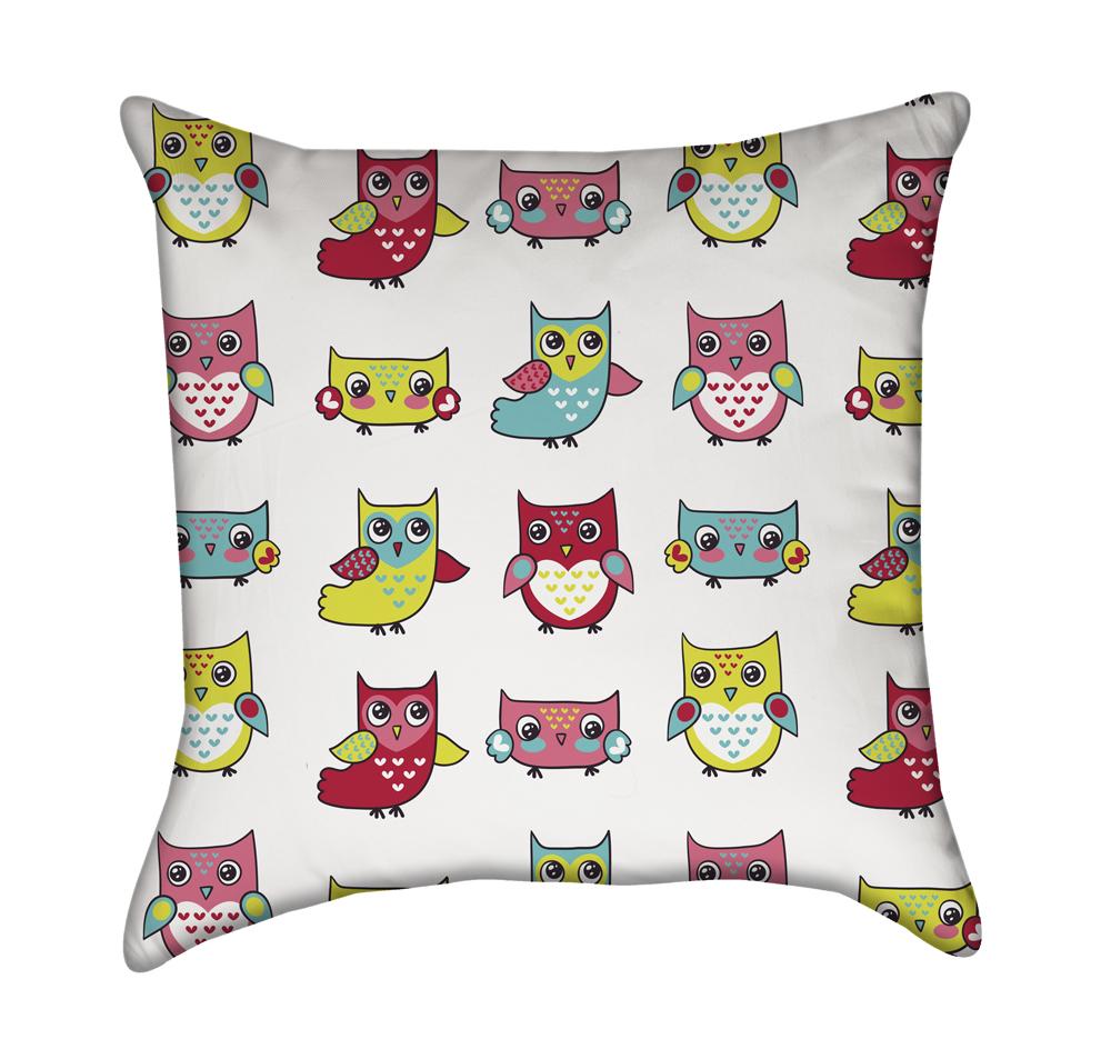 Playful Cartoon Owls Throw Pillow