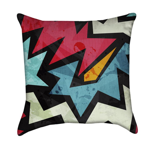 Explosive Red Black and Blue Graffiti Throw Pillow
