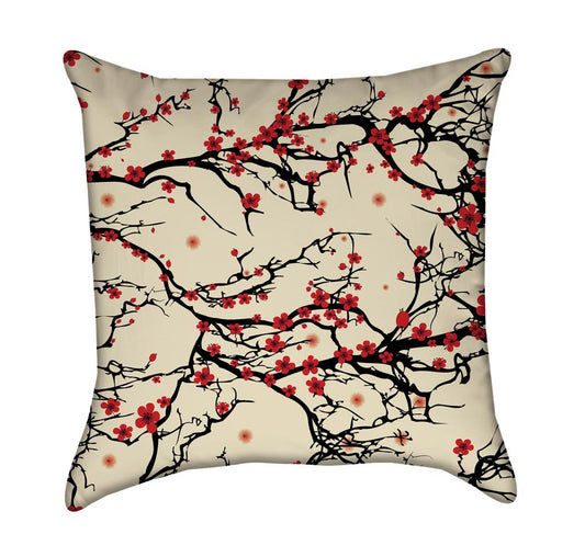 Sakura Cherry Blossom Branches on Beige Throw Pillow
