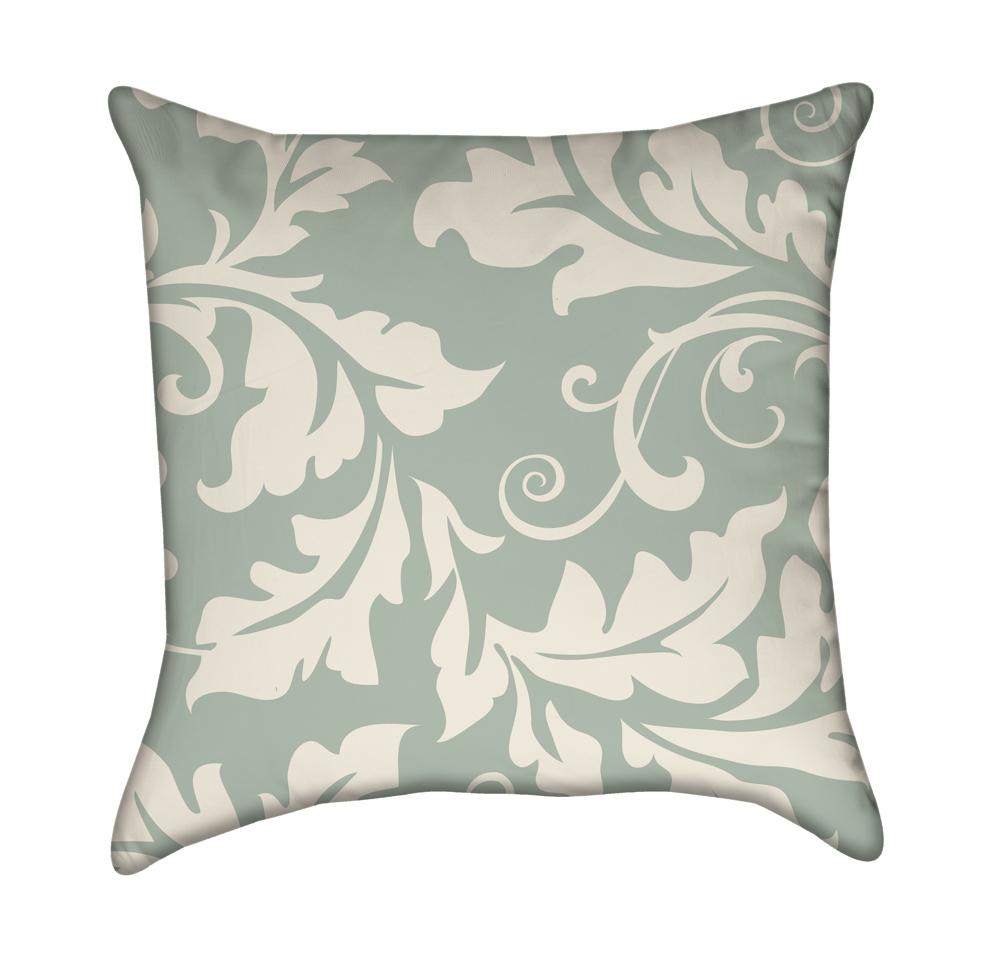 Moss Green White Filigree Flourish Throw Pillow