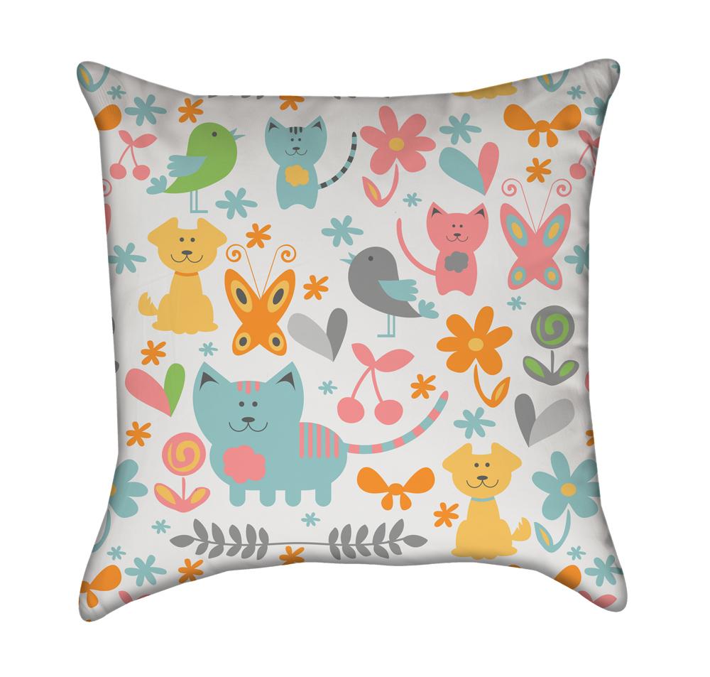 Super Cute Neon Cartoon  Kitty Cat Throw Pillow