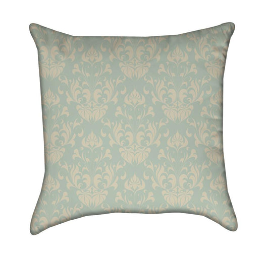 Moss Green Damask over Beige -Small Pattern Throw Pillow