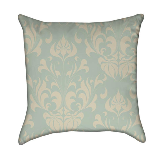 Moss Green Damask over Beige - Large Pattern Throw Pillow