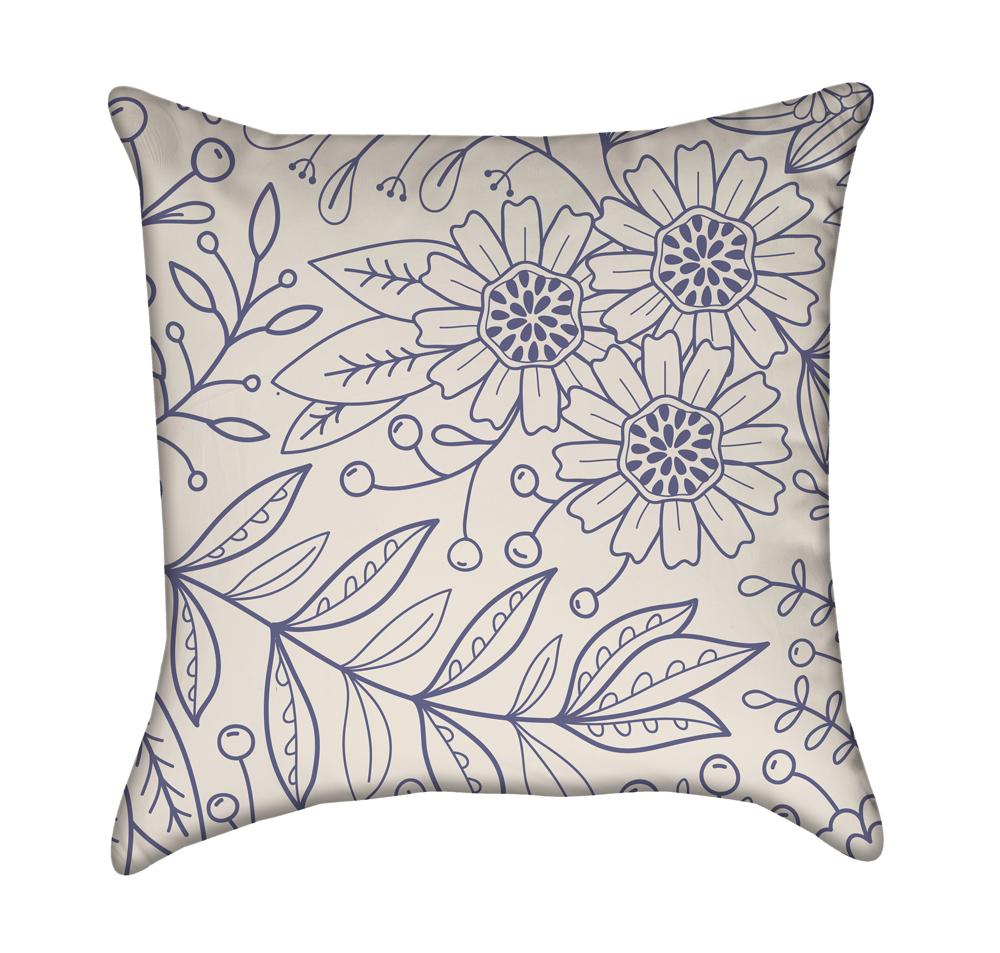 Delicate Periwinkle Floral Over Beige Throw Pillow