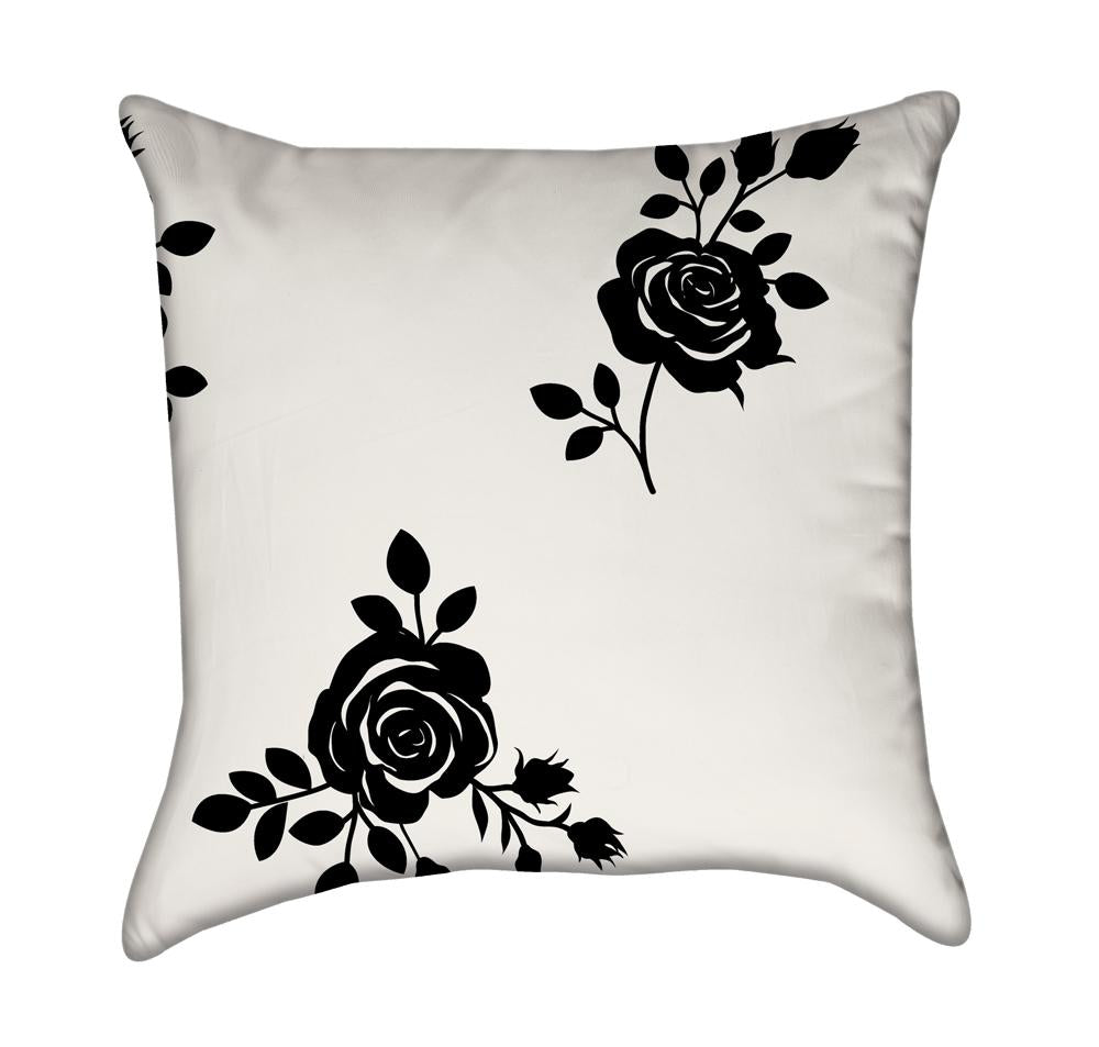 Delicate Romantic Roses Black and White Throw Pillow