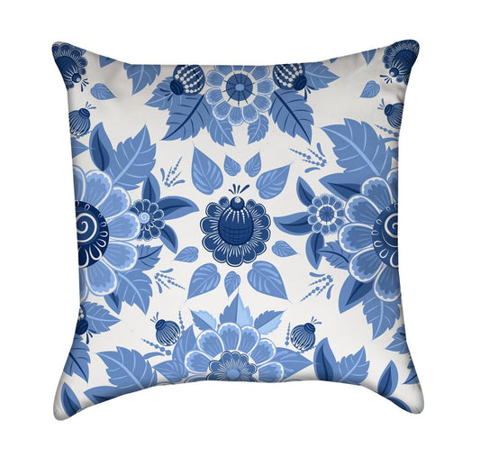 Blue English Fine China Garden Flowers Throw Pillow