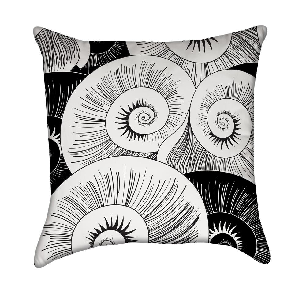 Black and White Asian Nautilius Shells Nautical Throw Pillow