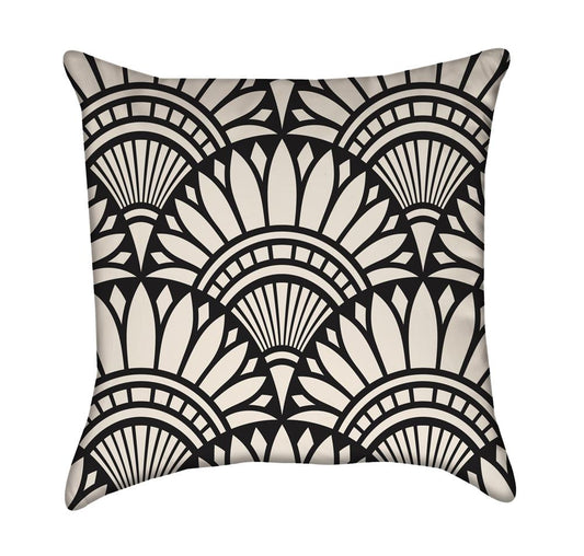 Lotus Bloom Scales Black and Crème Throw Pillow