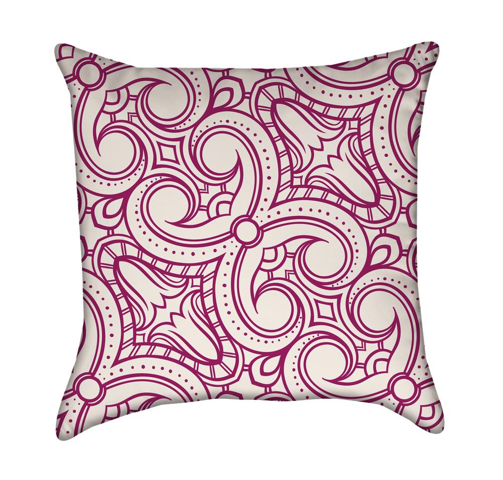 Magenta Ornamental Lattice on Beige Throw Pillow
