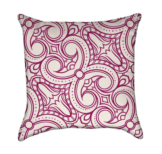 Magenta Ornamental Lattice on Beige Throw Pillow