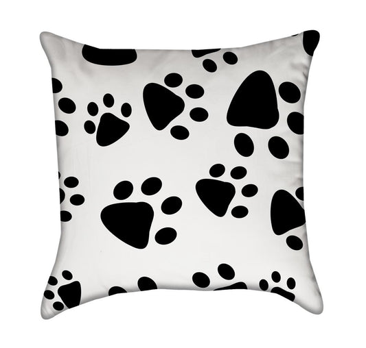 Kids Dalmation Paw Print Black and White Throw Pillow