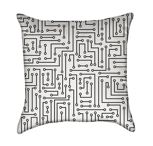Black and White Circuit Board Computer GeekThrow Pillow