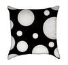 White Polka Dots on Black Throw Pillow Back View