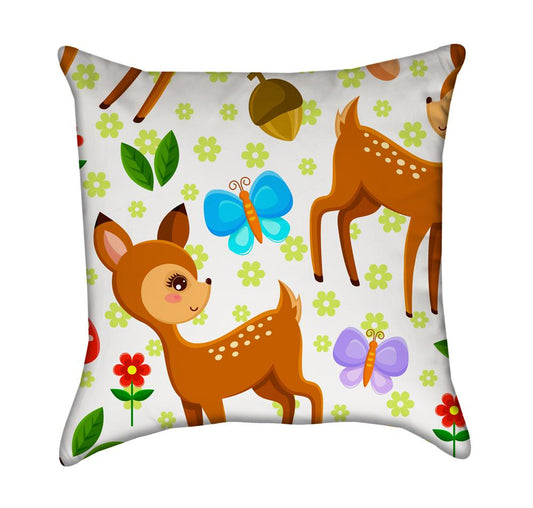 Little Bambi Frolicking With Butterflies Throw Pillow