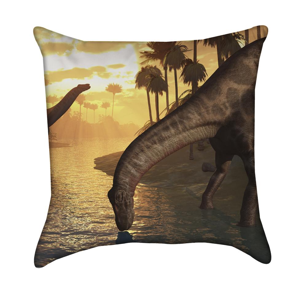 Bronosaurus Dinos Feeding At Dawn Throw Pillow