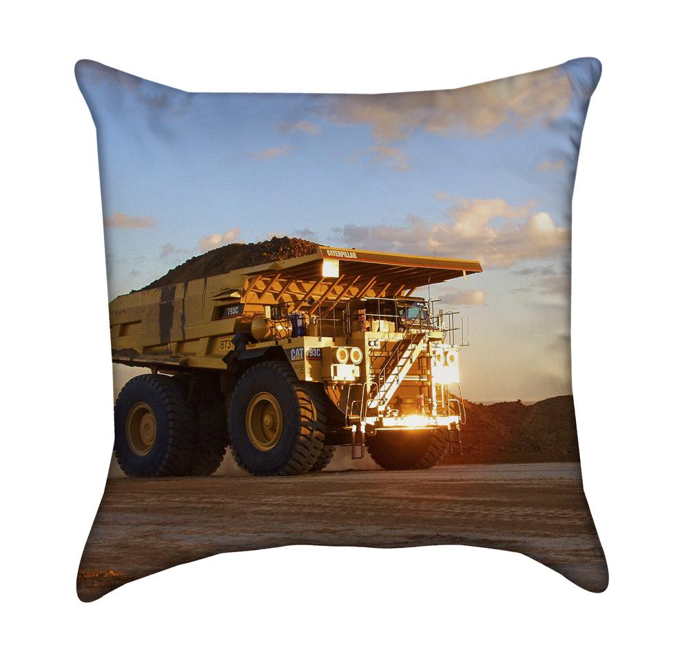 Peaceful Yellow Dump Truck at Sunset Throw Pillow