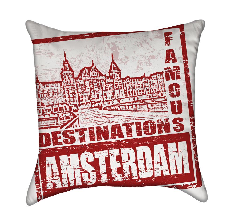 Red Amsterdam Stamp Travel Throw Pillow