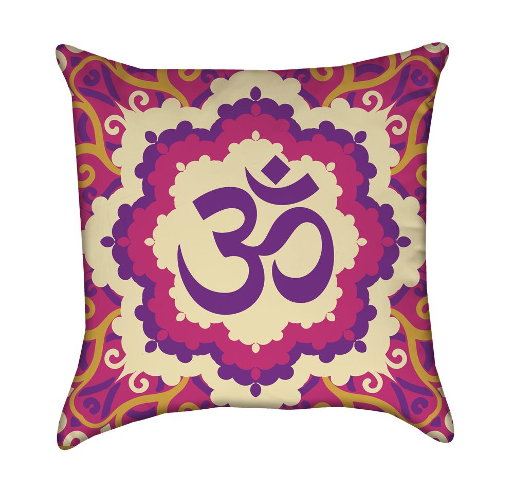 Hot Pink, Lavender and Crème Zen Aum Throw Pillow - Front