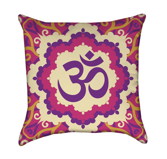 Hot Pink, Lavender and Crème Zen Aum Throw Pillow - Front