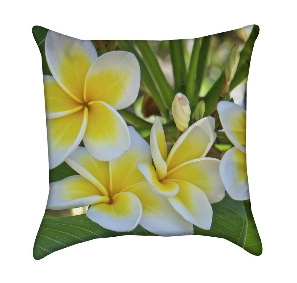 Hawaiian Plumeria Garden Flower Throw Pillow