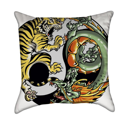 Cool Kids Yin Yang Dragon and Tiger Zen Throw Pillow