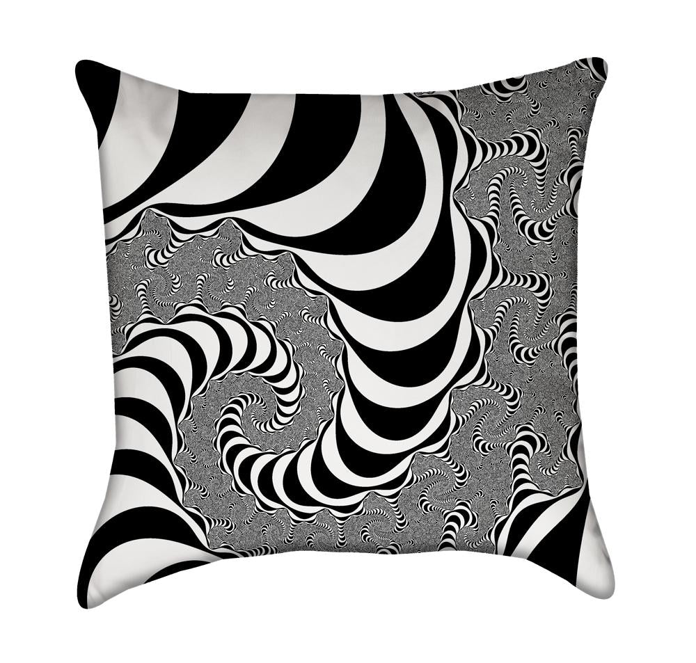 Black and White Mandelbrot Op Art Warp Throw Pillow