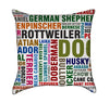 Dog Breeds Word Lovers Throw Pillow