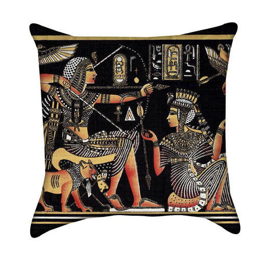 Black Egyptian Papyrus Hunting Scene Throw Pillow