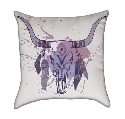 Watercolor Longhorn Dreamcatcher Blue and Purple Throw Pillow