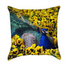 Beautiful Peacock in Field of Yellow Pansies Throw Pillow